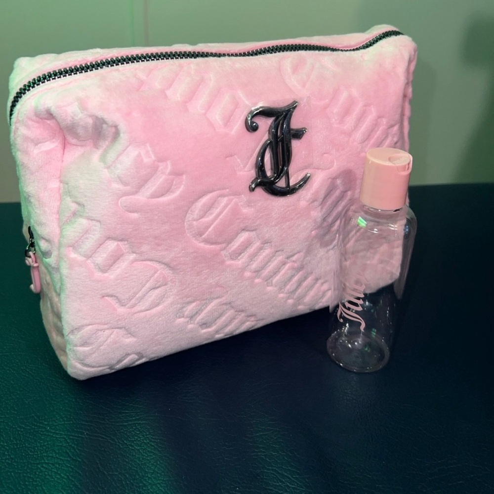 Juicy couture cosmetics bag with lotion bottle